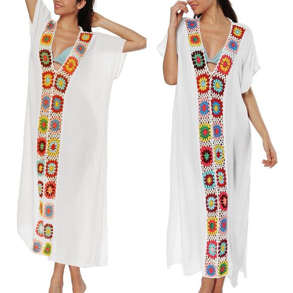 Embroidered Chiffon Kimono Swim Beach Pool Cover Up - Picture 1 of 13